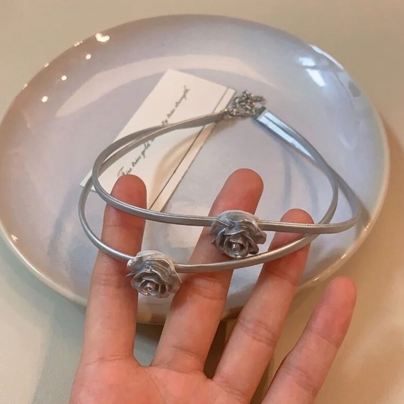 Silver Rose Choker Necklace - Picture 8 of 15